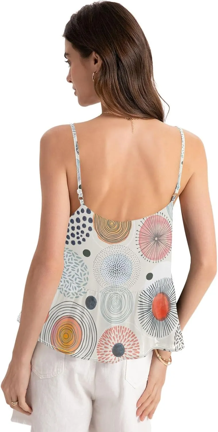 Women Chiffon Pajamas Camisole Tanks Sleeveless Sleepwear Halter Top (XS-XL)