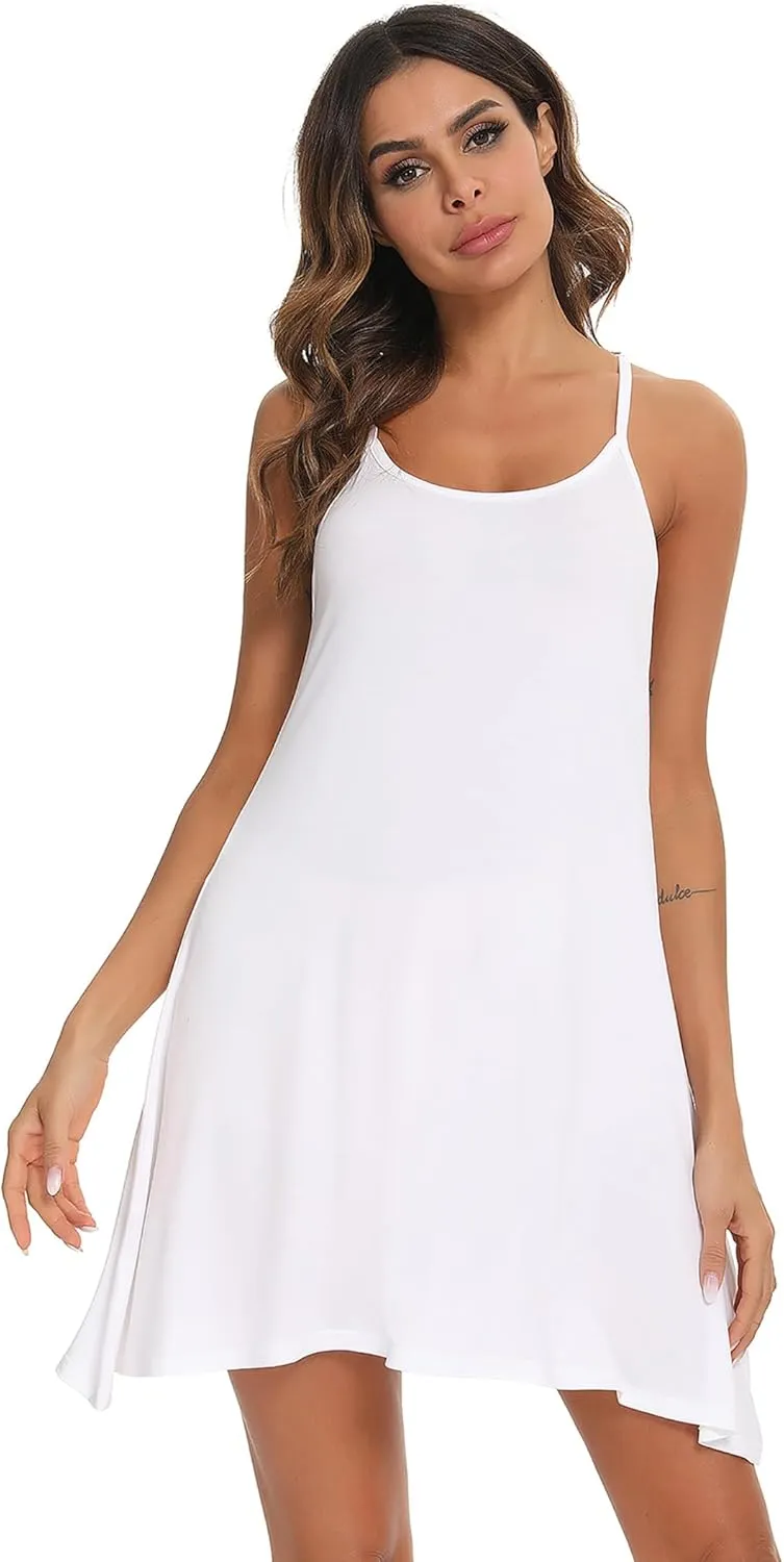Women Cotton Short Nightgowns Short Sleeveless Nightshirt Racerback Sexy Sleep Dress Soft Slip Dress