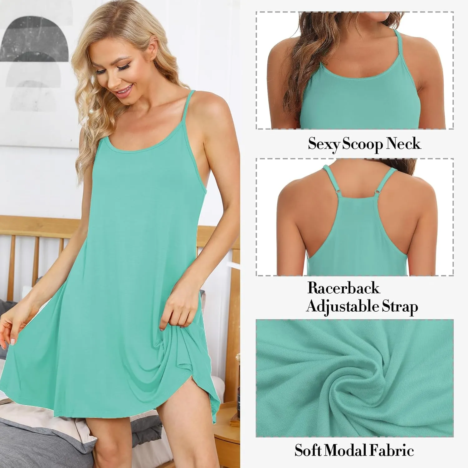 Women Cotton Short Nightgowns Short Sleeveless Nightshirt Racerback Sexy Sleep Dress Soft Slip Dress