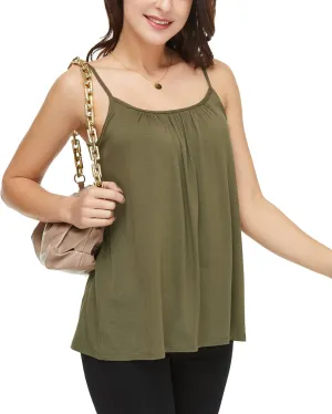 Women's Cami with Built in Bra Cup Casual Flowy Swing Pleated Tank Top with Adjustable Strap (S-4XL)