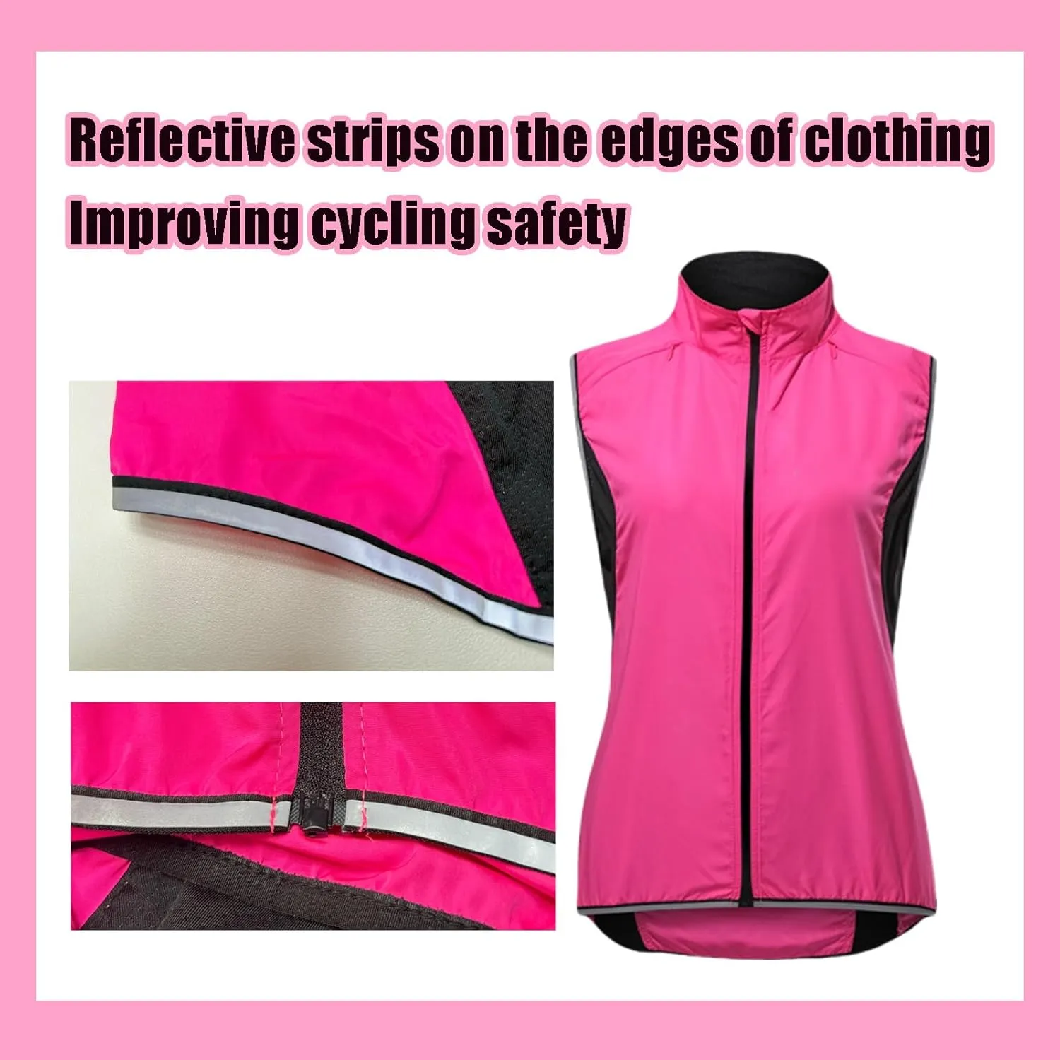 Women's Cycling Vest Packable,Windbreaker With Reflective Armband For Running,Cycling And Climbing