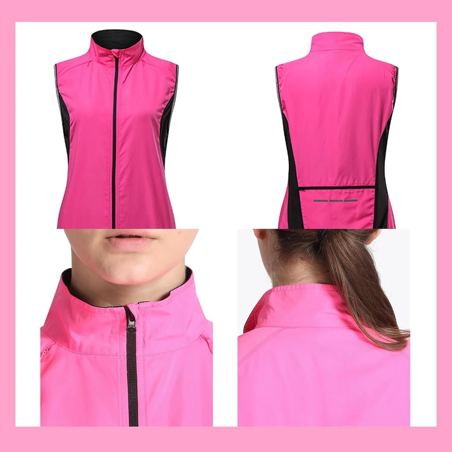 Women's Cycling Vest Packable,Windbreaker With Reflective Armband For Running,Cycling And Climbing