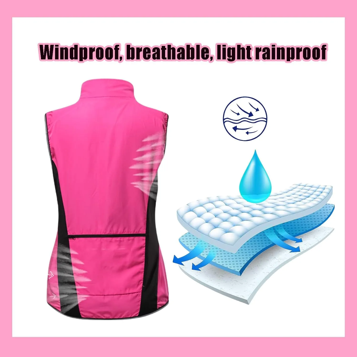Women's Cycling Vest Packable,Windbreaker With Reflective Armband For Running,Cycling And Climbing