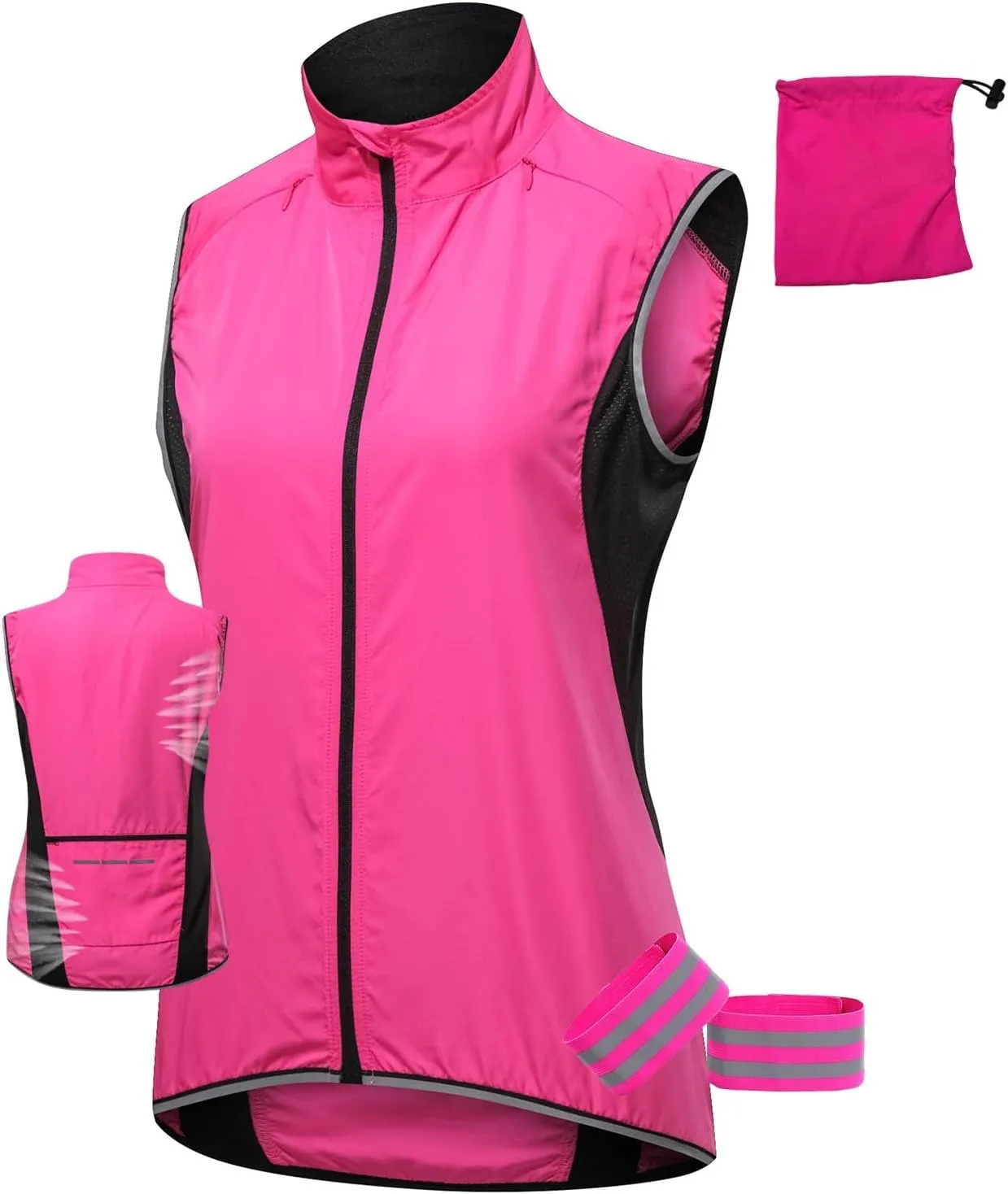 Women's Cycling Vest Packable,Windbreaker With Reflective Armband For Running,Cycling And Climbing