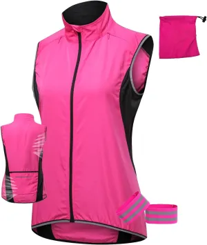 Women's Cycling Vest Packable,Windbreaker With Reflective Armband For Running,Cycling And Climbing