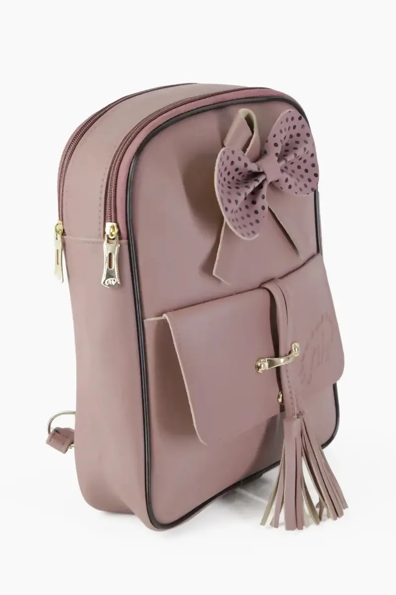 Women's Fashion Cute Small Backpack with tassels - Dark Pink