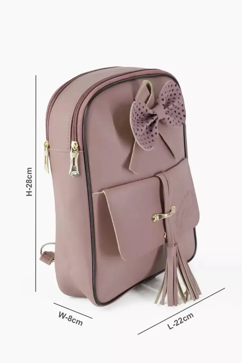 Women's Fashion Cute Small Backpack with tassels - Dark Pink