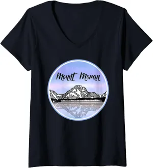 Womens Mt Moran Mountain scene lake hiking product V-Neck T-Shirt