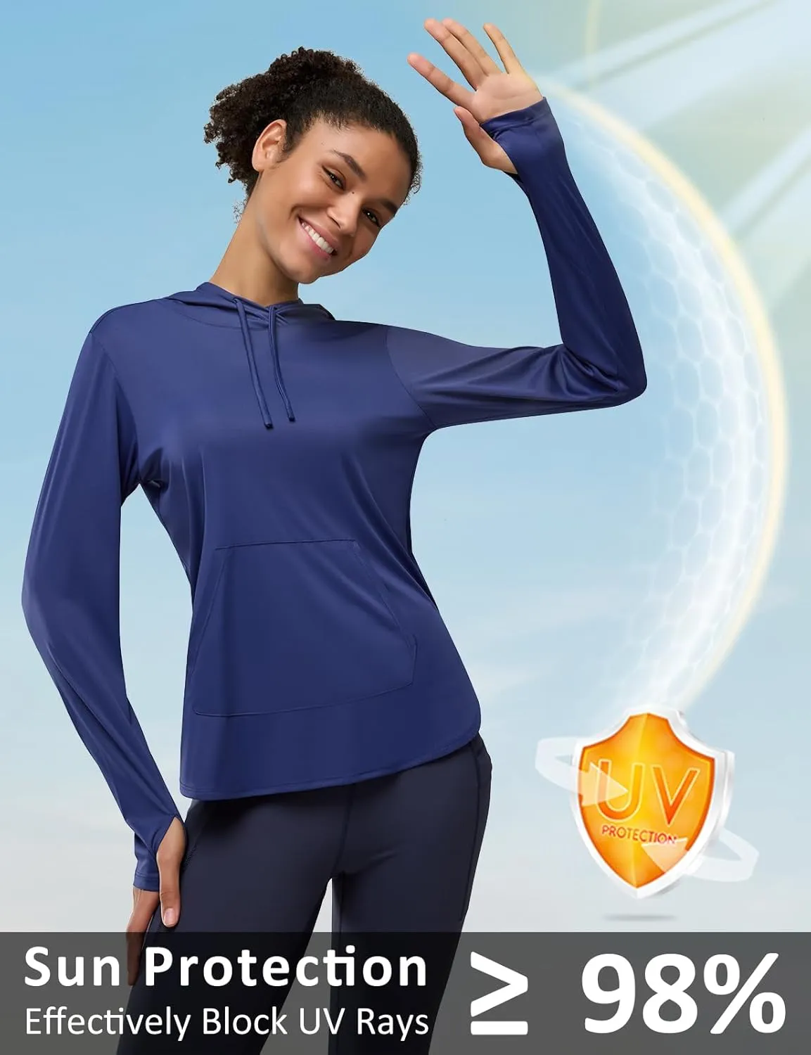 Women's Rash Guard Long Sleeve UV Sun Protection Shirts with Kangaroo Pocket Hoodie UPF 50  Lightweight SPF Tops for Hiking