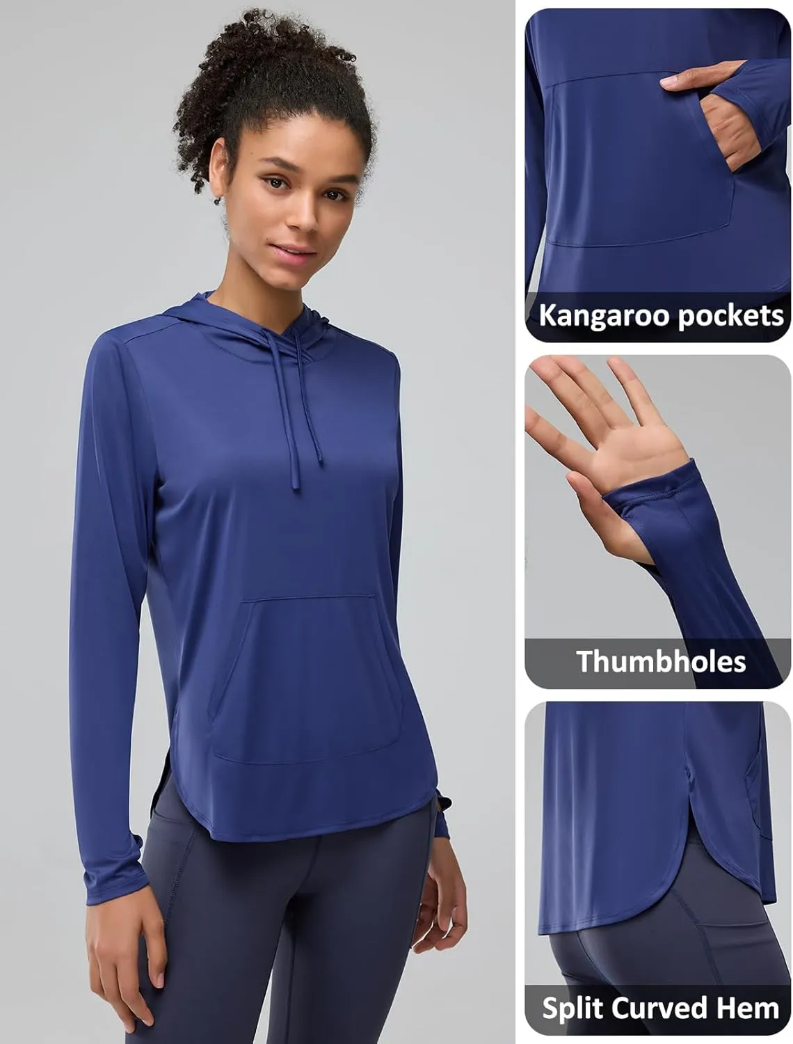 Women's Rash Guard Long Sleeve UV Sun Protection Shirts with Kangaroo Pocket Hoodie UPF 50  Lightweight SPF Tops for Hiking