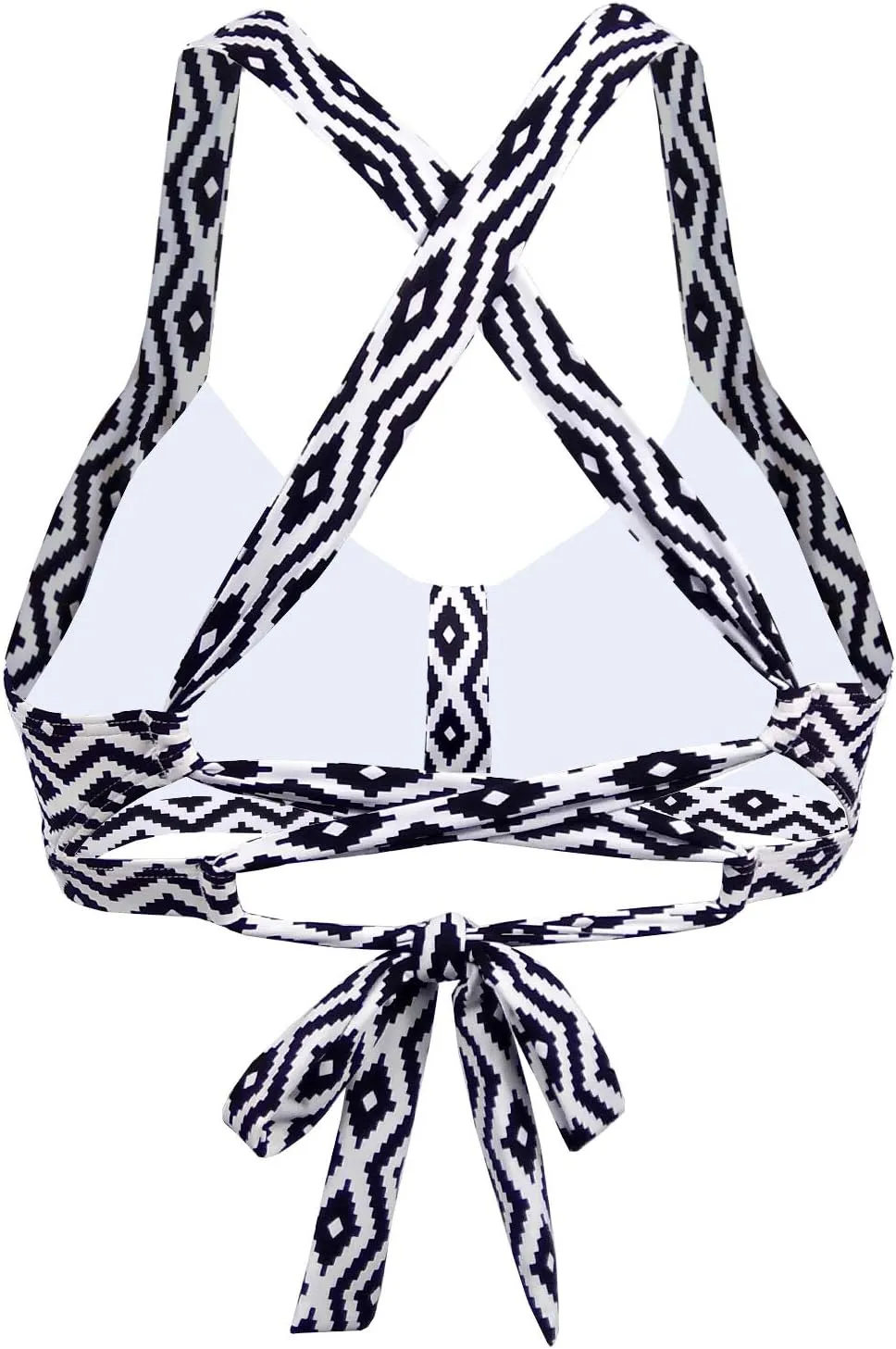 Women's Retro Printed Adjustable Thick Straps Cross Back Push Up Vintage Bikini Swimsuit Tops Only