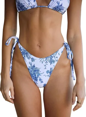 Women's Ribbed Tie Reversible Bikini Bottom Adjustable Hipster Full & High Cut Swimsuit