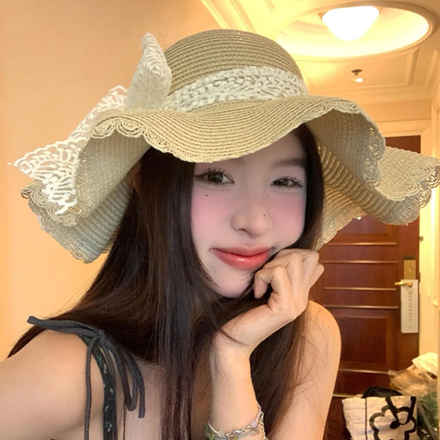 Women's Straw Wide Brim Sun hat Summer Beach hat Straw Hats Foldable Sun hat Luffy Straw hat