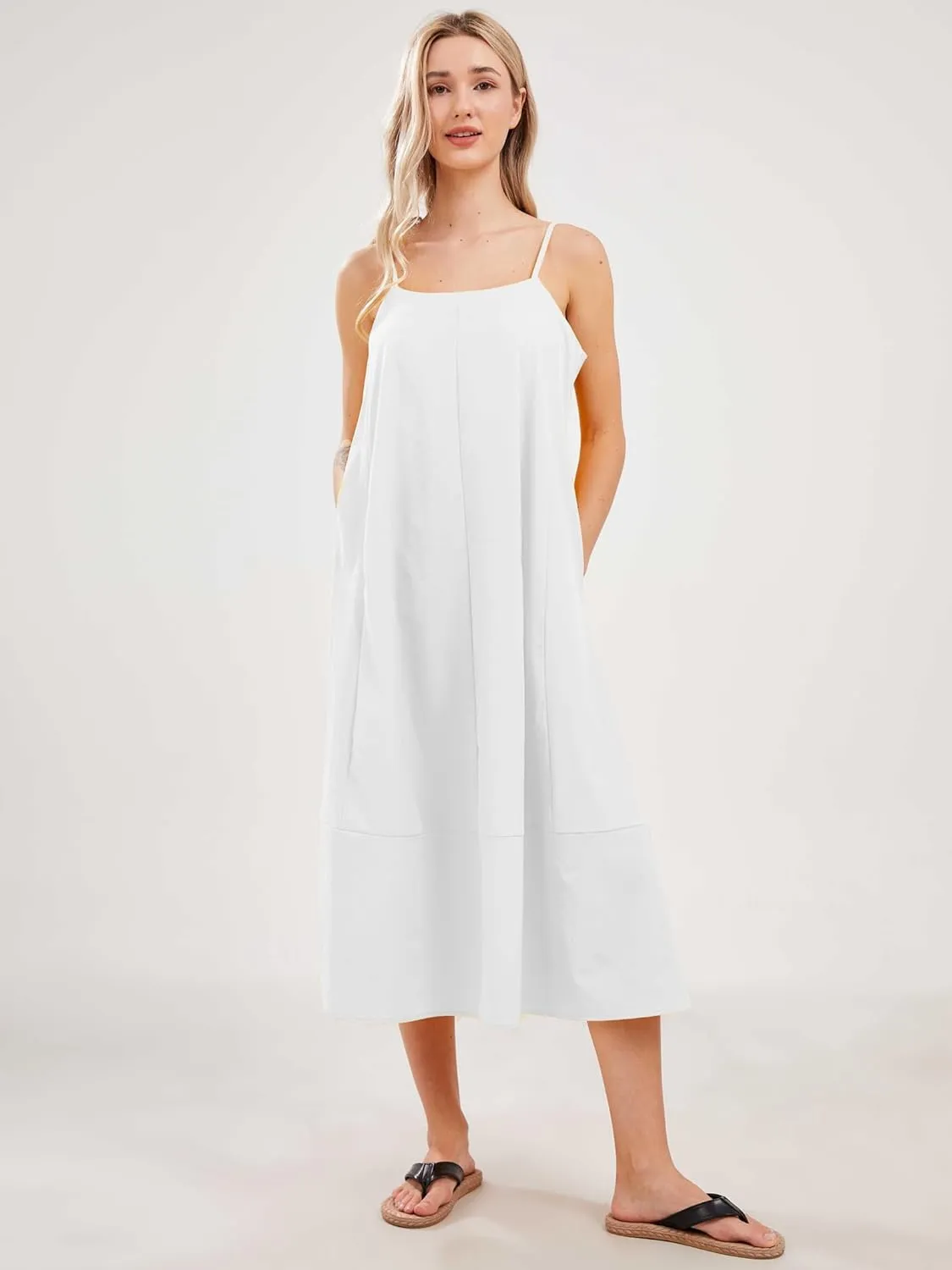 Womens Summer Dresses Sleeveless Spaghetti Strap Lounge Dress Flowy A-Line Midi Dress