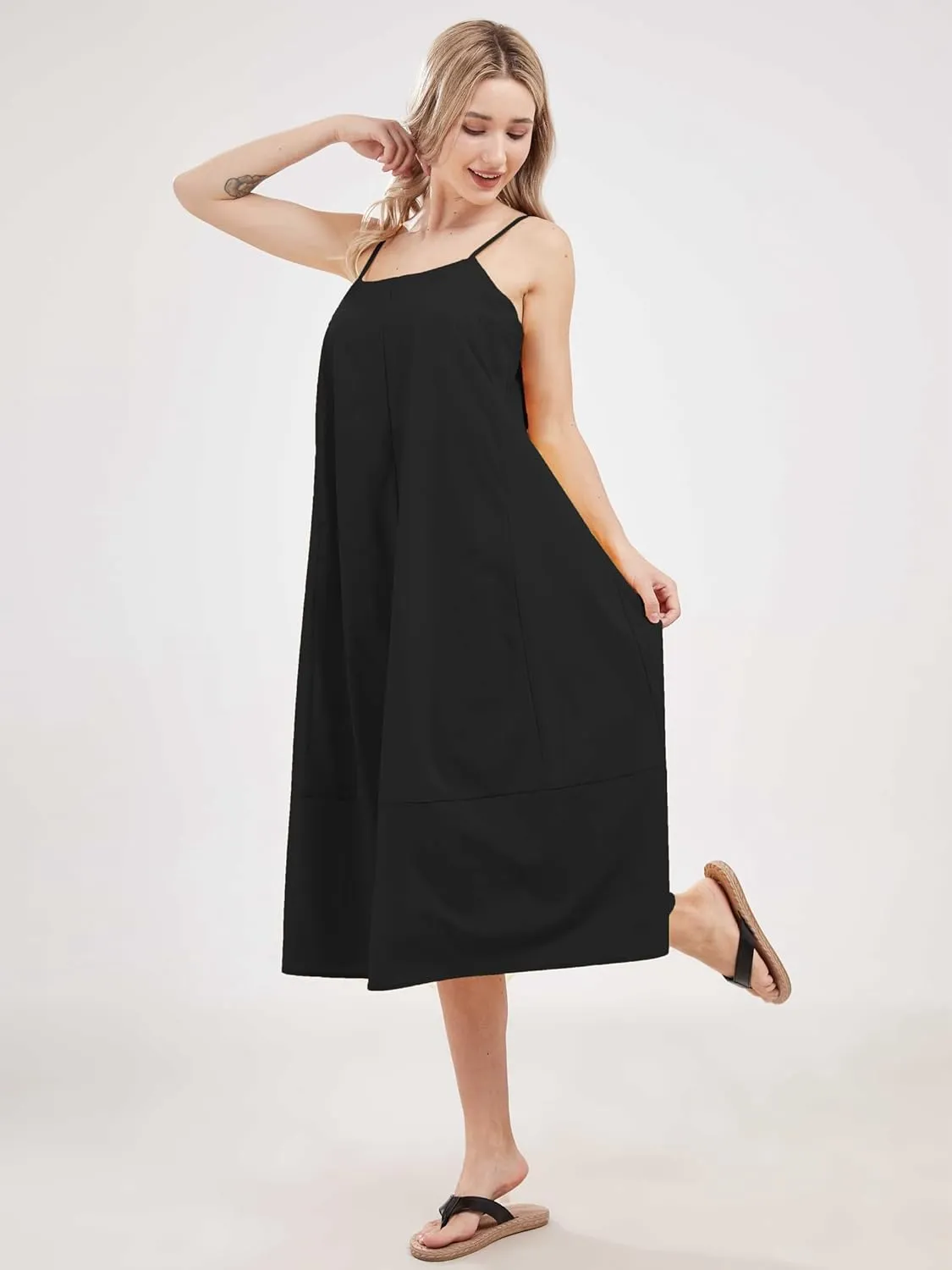 Womens Summer Dresses Sleeveless Spaghetti Strap Lounge Dress Flowy A-Line Midi Dress