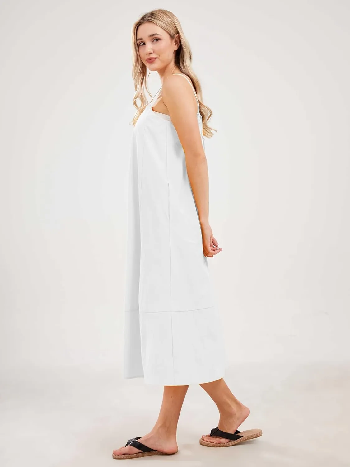Womens Summer Dresses Sleeveless Spaghetti Strap Lounge Dress Flowy A-Line Midi Dress
