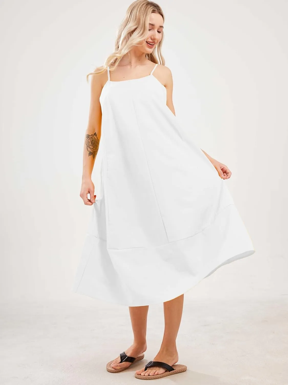 Womens Summer Dresses Sleeveless Spaghetti Strap Lounge Dress Flowy A-Line Midi Dress
