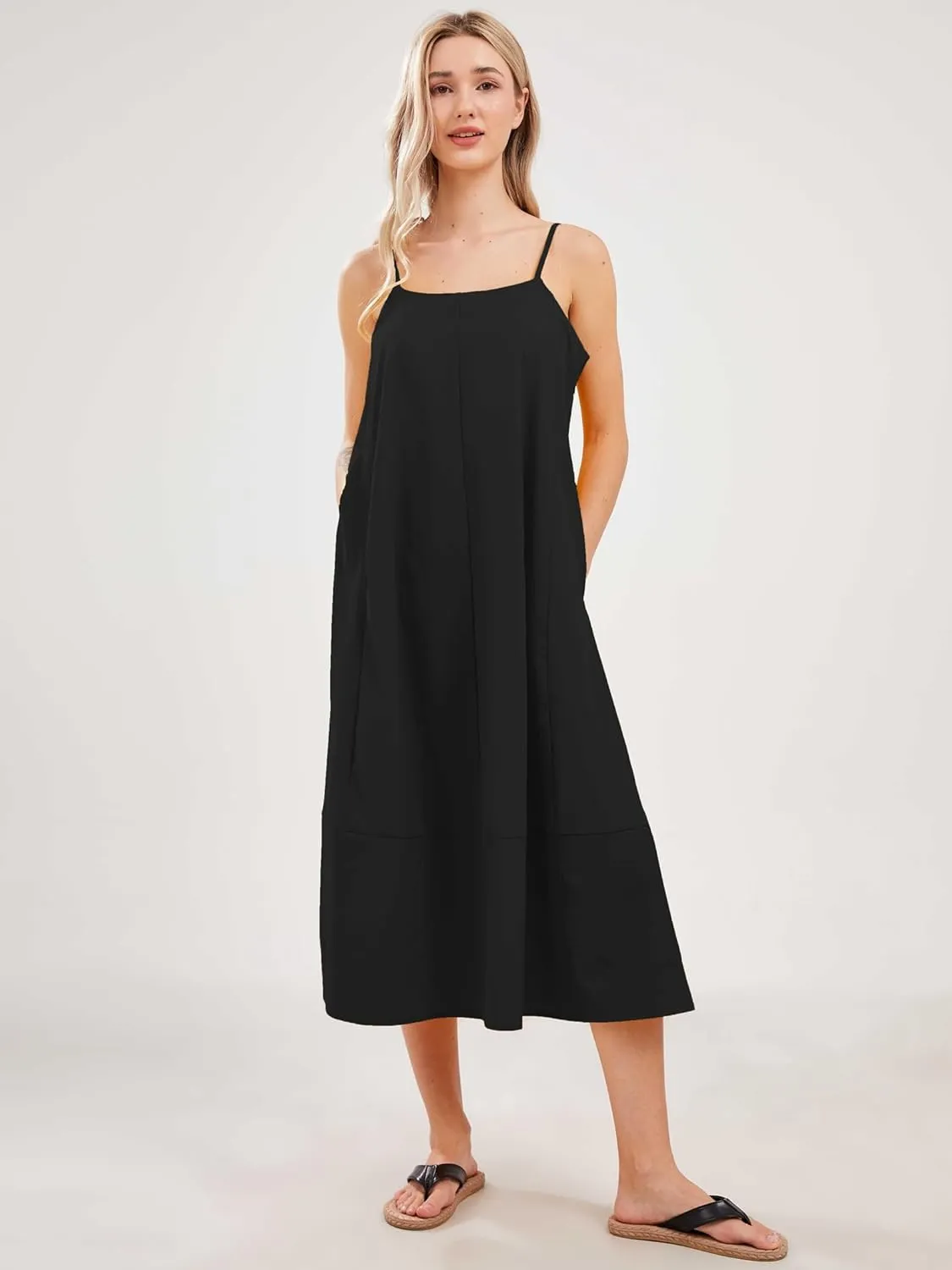 Womens Summer Dresses Sleeveless Spaghetti Strap Lounge Dress Flowy A-Line Midi Dress