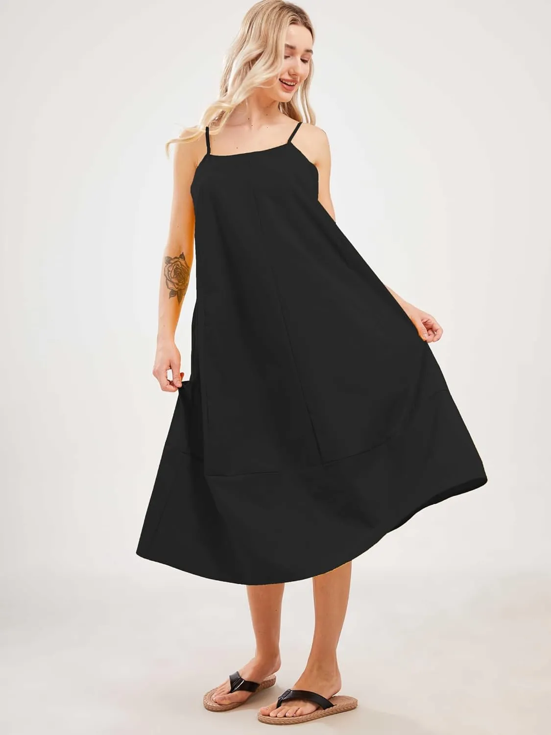 Womens Summer Dresses Sleeveless Spaghetti Strap Lounge Dress Flowy A-Line Midi Dress