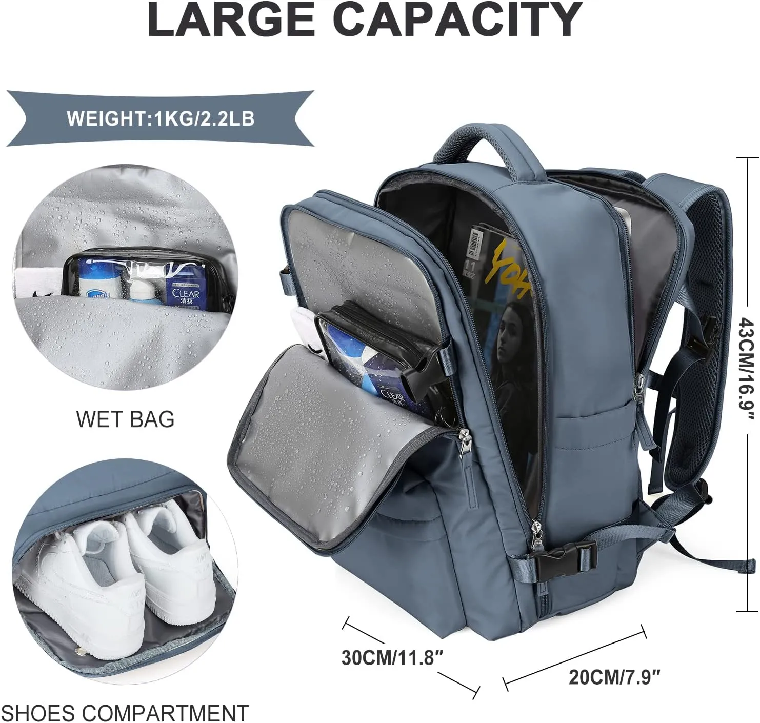 WONHOX Large Travel Backpack Carry on Flight Approved Laptop Work Business Backpack for Women Men Mochila de Viaje