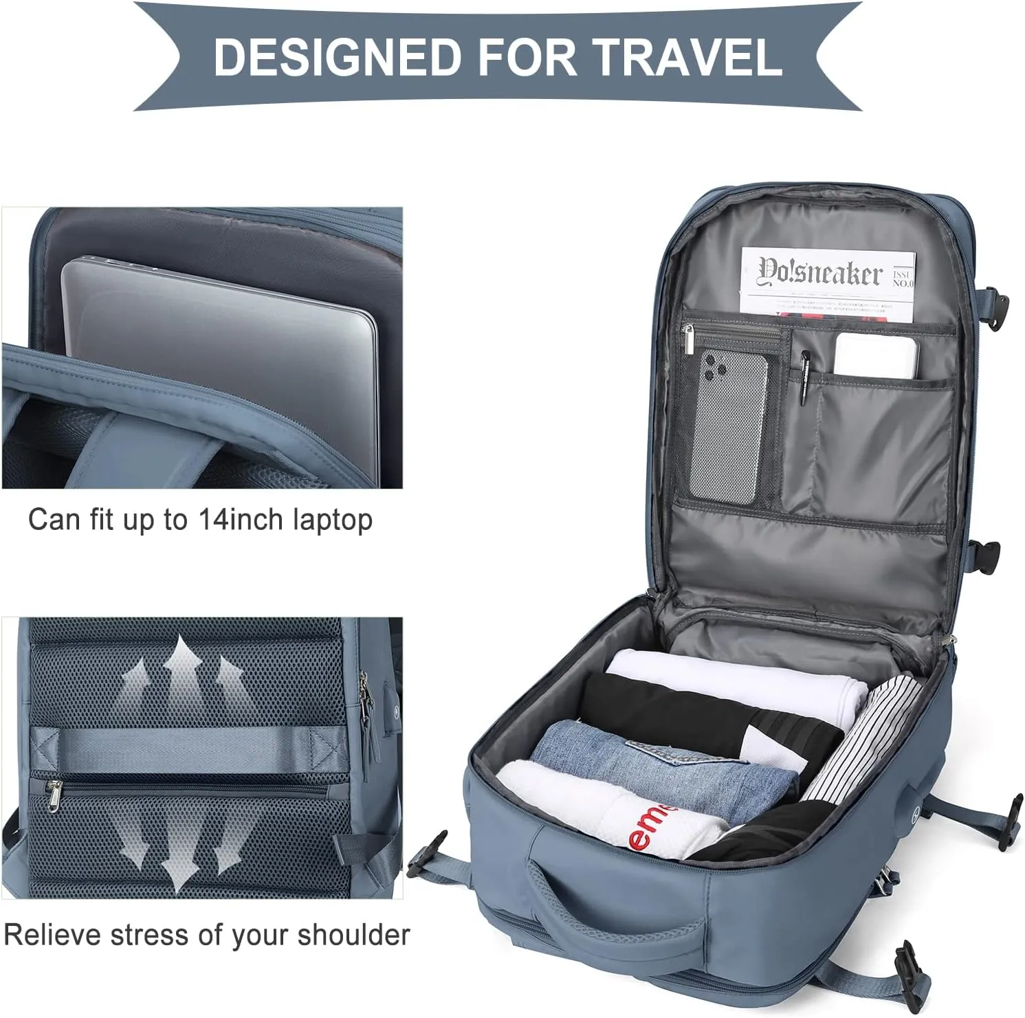 WONHOX Large Travel Backpack Carry on Flight Approved Laptop Work Business Backpack for Women Men Mochila de Viaje