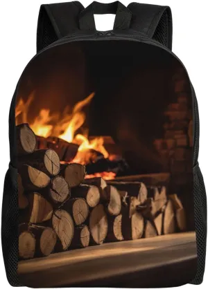 Wood on Fireplace Print Backpack for Women Men Lightweight Laptop Backpacks Travel Laptop Bag Casual Daypack
