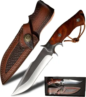 WT03 Handmade Fulltang Fixed Blade Tactical Knife with Leather Sheath, M390 Steel EDC Knives with Rosewood Handle, Hunting, Camping Gifts for Men