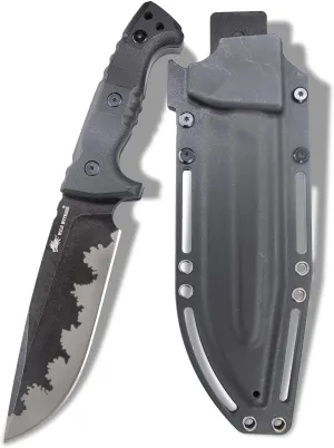 WT11 12'' Fixed Blade Fulltang Heavy Duty Knife, Military Tactical Knife with Keydex Sheath, Survival Bushcraft Knife for Hunting, Outdoor, Camping, Gift for Men (Black)