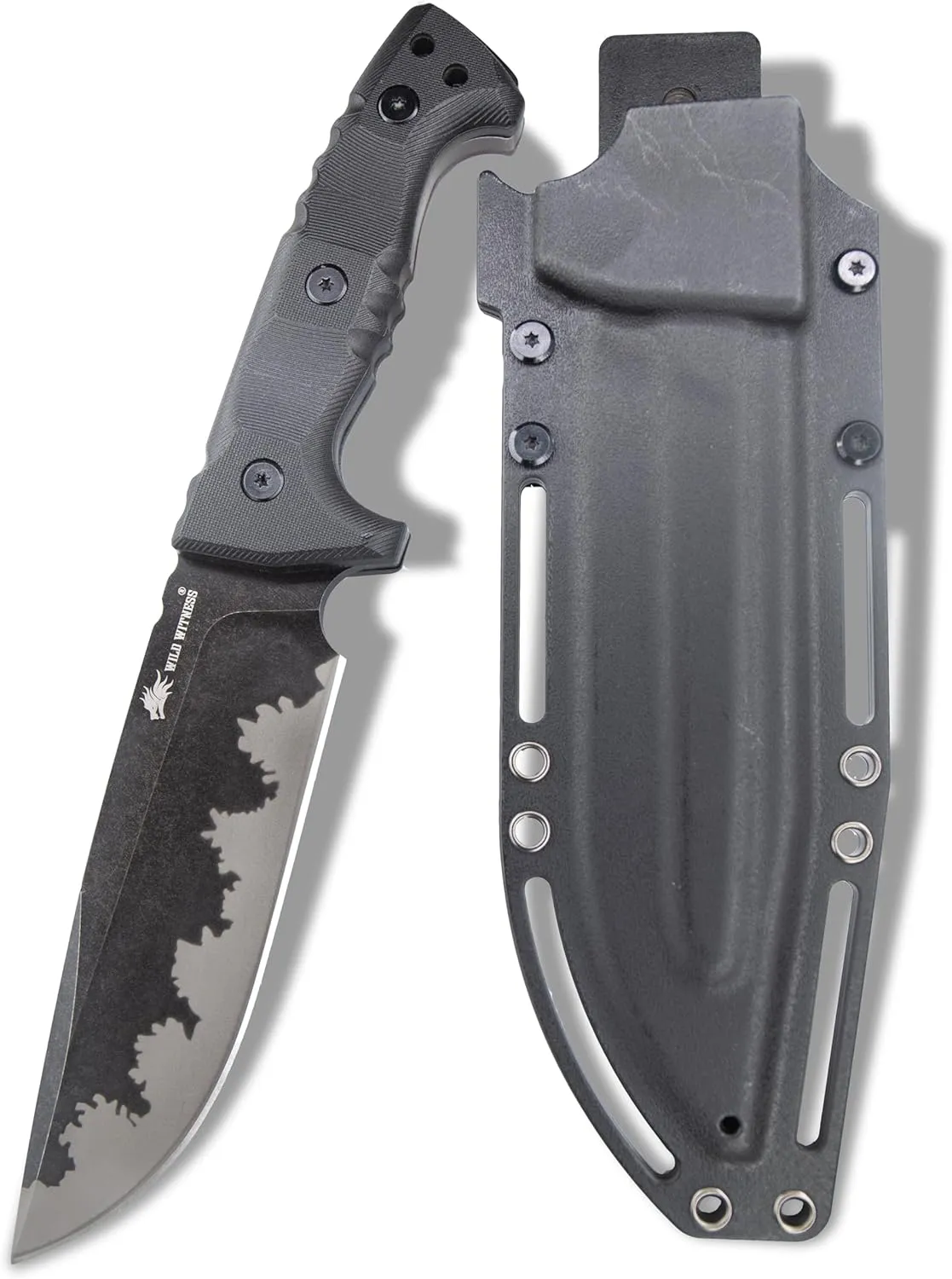 WT11 12'' Fixed Blade Fulltang Heavy Duty Knife, Military Tactical Knife with Keydex Sheath, Survival Bushcraft Knife for Hunting, Outdoor, Camping, Gift for Men (Black)