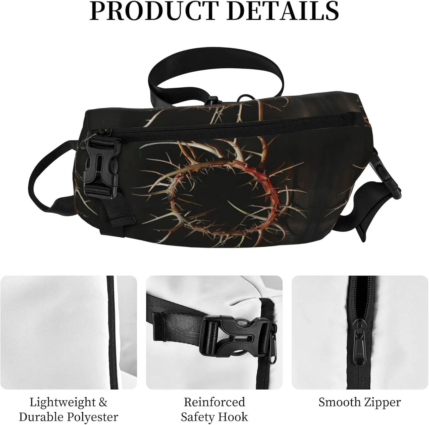 WURTON Crown Of Thorns Print Crossbody Backpack Cross Pack Lightweight Sling Bag Travel, Hiking