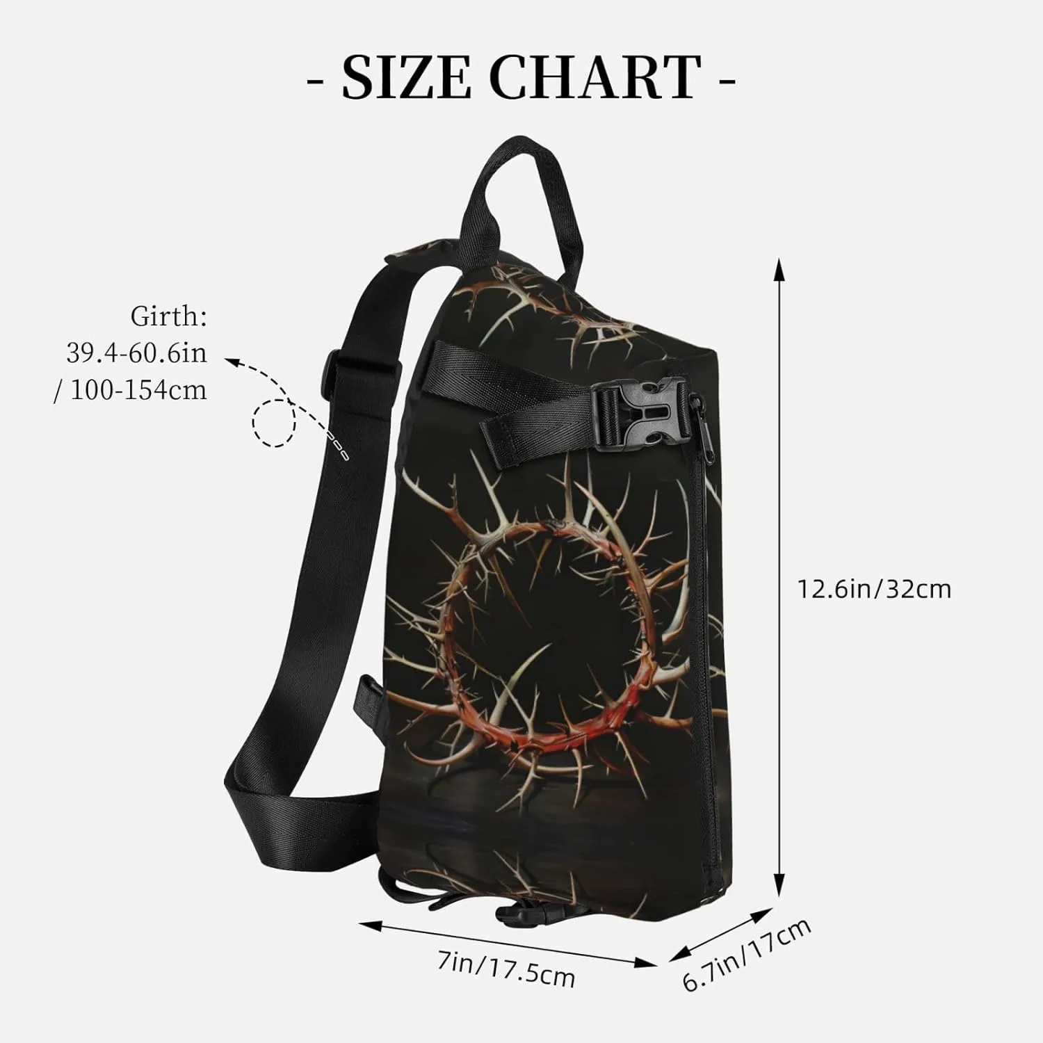 WURTON Crown Of Thorns Print Crossbody Backpack Cross Pack Lightweight Sling Bag Travel, Hiking