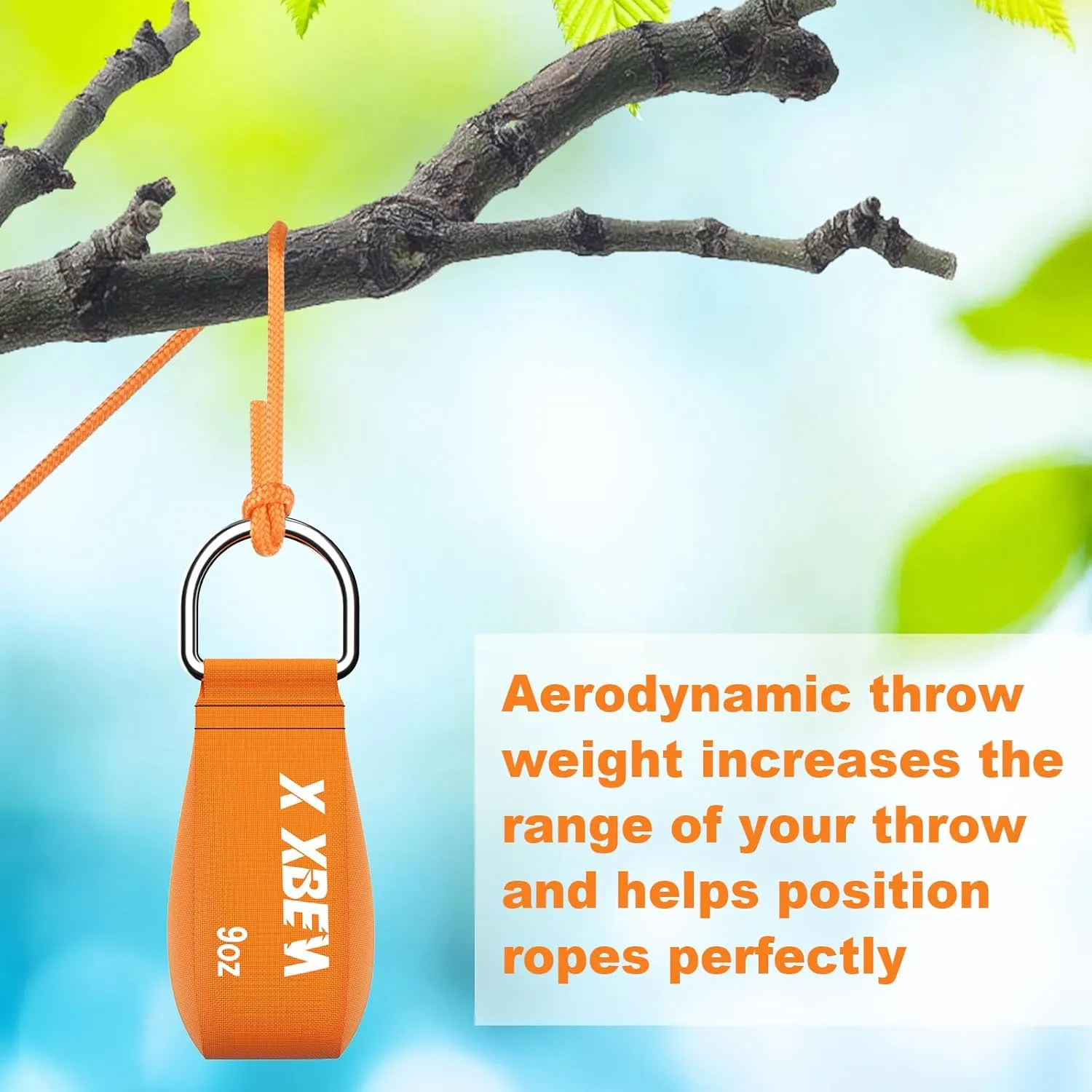 XBEN Arborist Throw Line Kit – 150ft Slick Rope & 9/11/15oz Throw Weight – Reflective Storage Bag – for Tree Climbing, Trimming, Camping – High/Low Limb Rigging – 200LB Tensile Strength