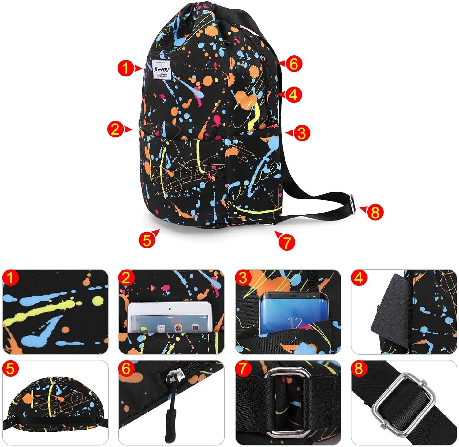 XEYOU Drawstring Sports Backpack Lightweight Gym Yoga Sackpack Shoulder Rucksack Casual Outdoor Daypack for Women and Men