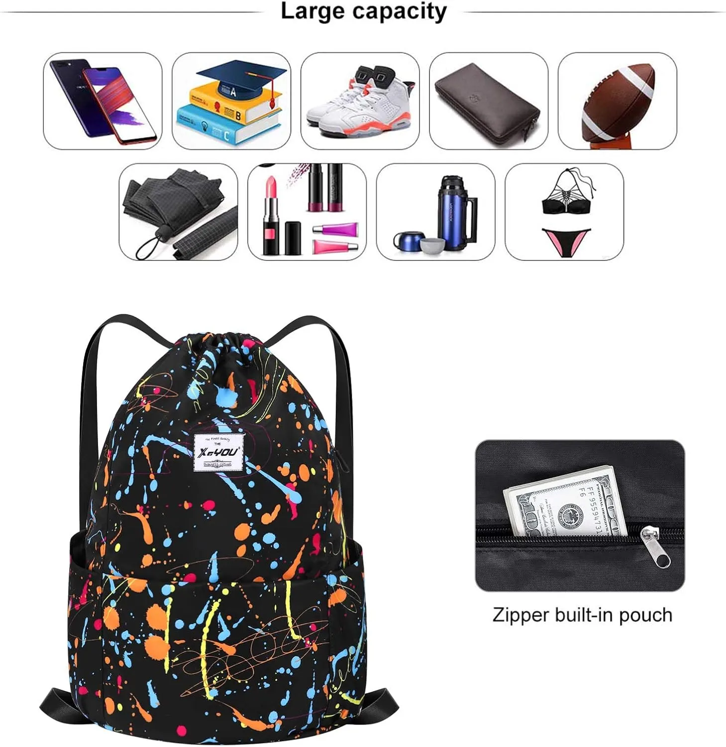 XEYOU Drawstring Sports Backpack Lightweight Gym Yoga Sackpack Shoulder Rucksack Casual Outdoor Daypack for Women and Men