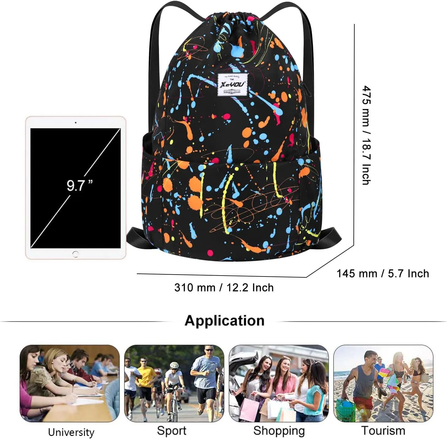 XEYOU Drawstring Sports Backpack Lightweight Gym Yoga Sackpack Shoulder Rucksack Casual Outdoor Daypack for Women and Men