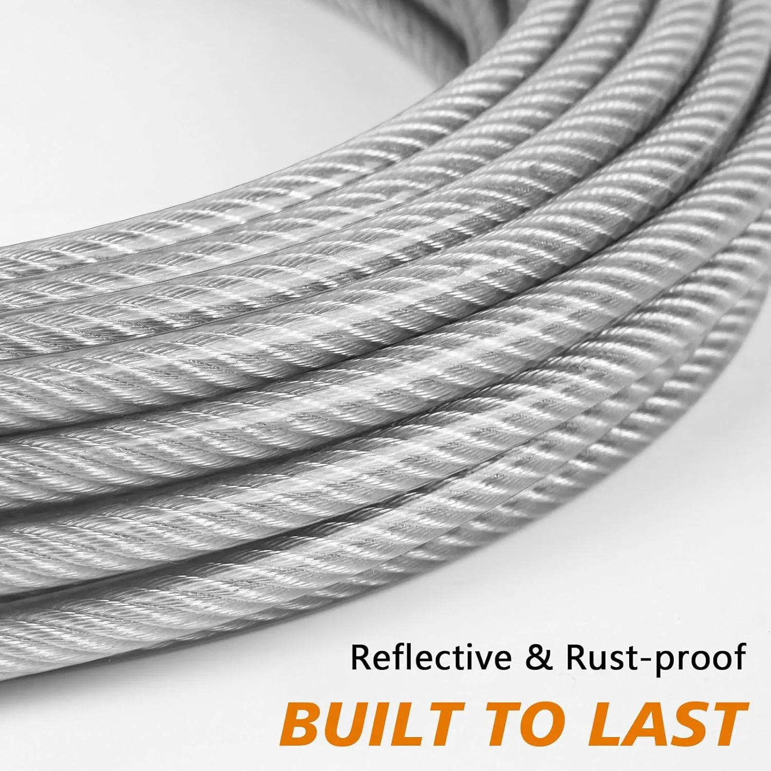 XiaZ Dog Tie Out Cable 50ft, Outdoor Runner Lead Chain Tether for Small Medium Large Dogs, 5mm Diameter Cable,11000 lbs Break Strength, Reflective Silver