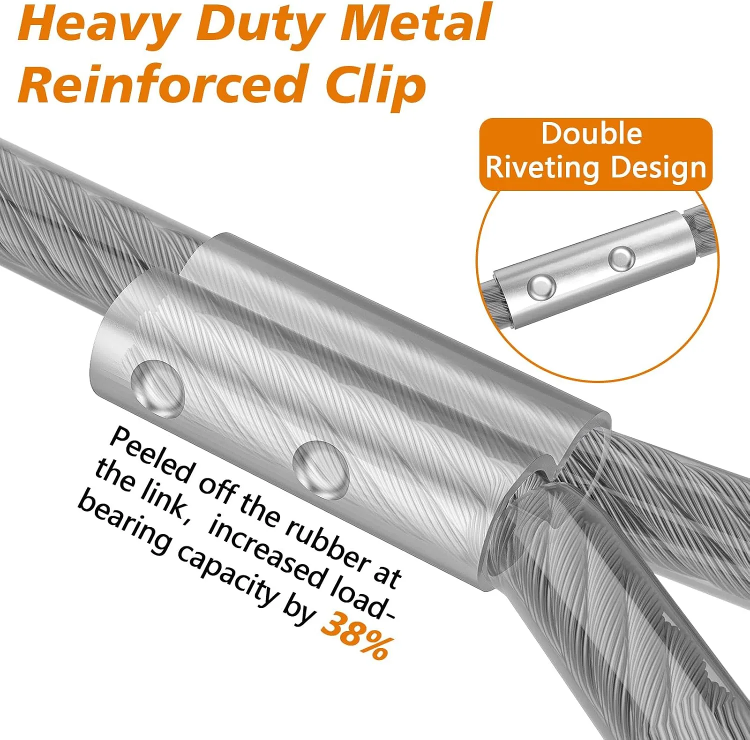 XiaZ Dog Tie Out Cable 50ft, Outdoor Runner Lead Chain Tether for Small Medium Large Dogs, 5mm Diameter Cable,11000 lbs Break Strength, Reflective Silver