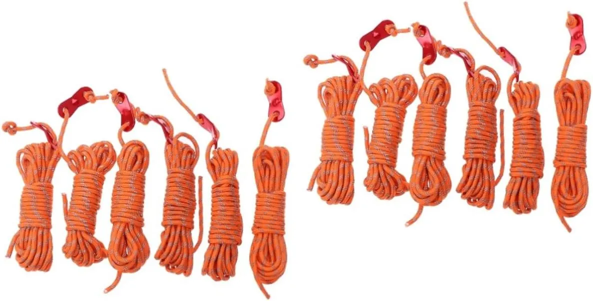 Yardwe 2sets 4m Outdoor Tent Ropes Reflective Guy Lines with Tensioners Rope Nylon Guyline Cord for Camping Hiking Tent Canopy 6pack*2