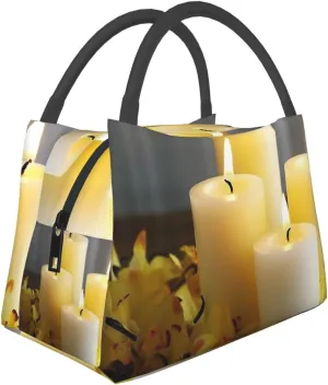 Yellow Butterfly With White Candles Insulated Lunch Bag For Women Men,Large Leakproof Lunch Box Reusable Lunch Cooler Tote Food Carrier For Work Picnics Travel