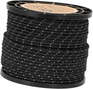 YIJU 4mm Reflective Guyline Paracord Tent Rope Camping Parachute Cord - 55 Yards, Black