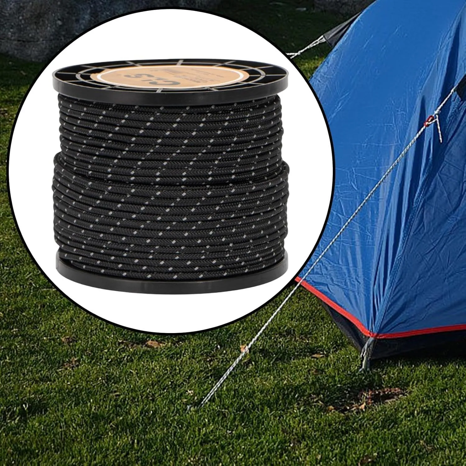 YIJU 4mm Reflective Guyline Paracord Tent Rope Camping Parachute Cord - 55 Yards, Black