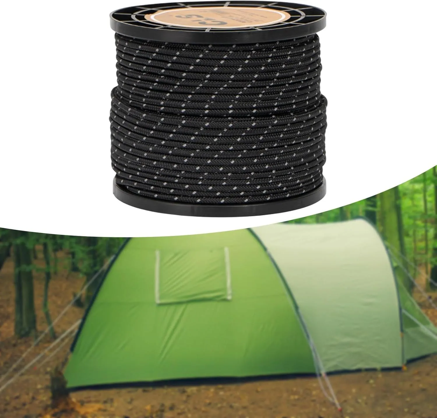 YIJU 4mm Reflective Guyline Paracord Tent Rope Camping Parachute Cord - 55 Yards, Black