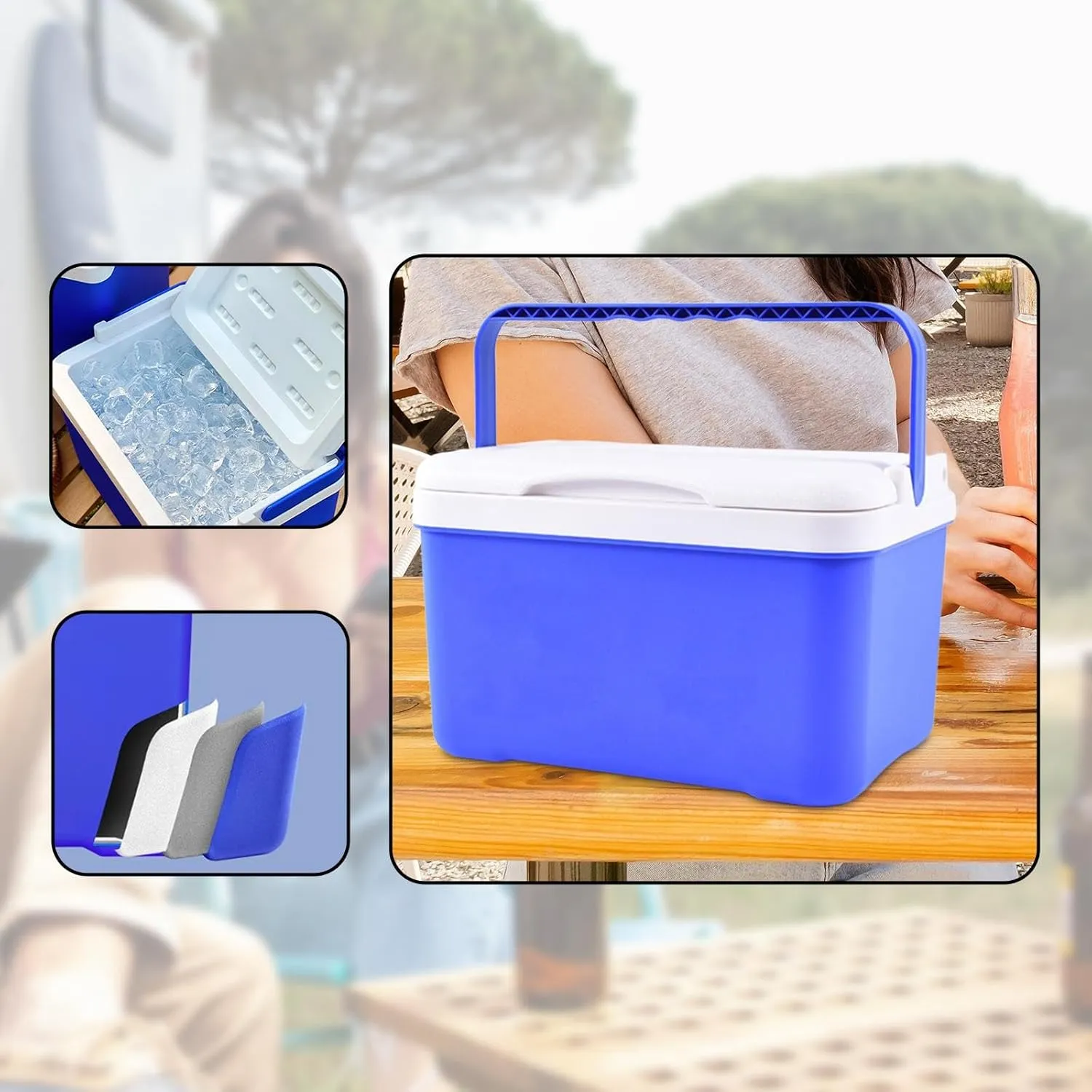 YIJU Insulated Cooler Box Ice Retention Cooler Beverage Storage Organizer Car Refrigerator for Picnic Outdoor Activities Barbecue