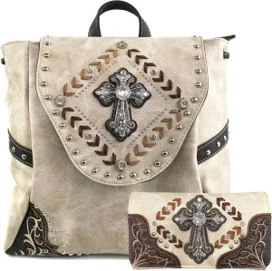 Zelris Western Country Cross Chevron Design Square Conceal Carry Rucksack Backpack with Matching Wallet Set
