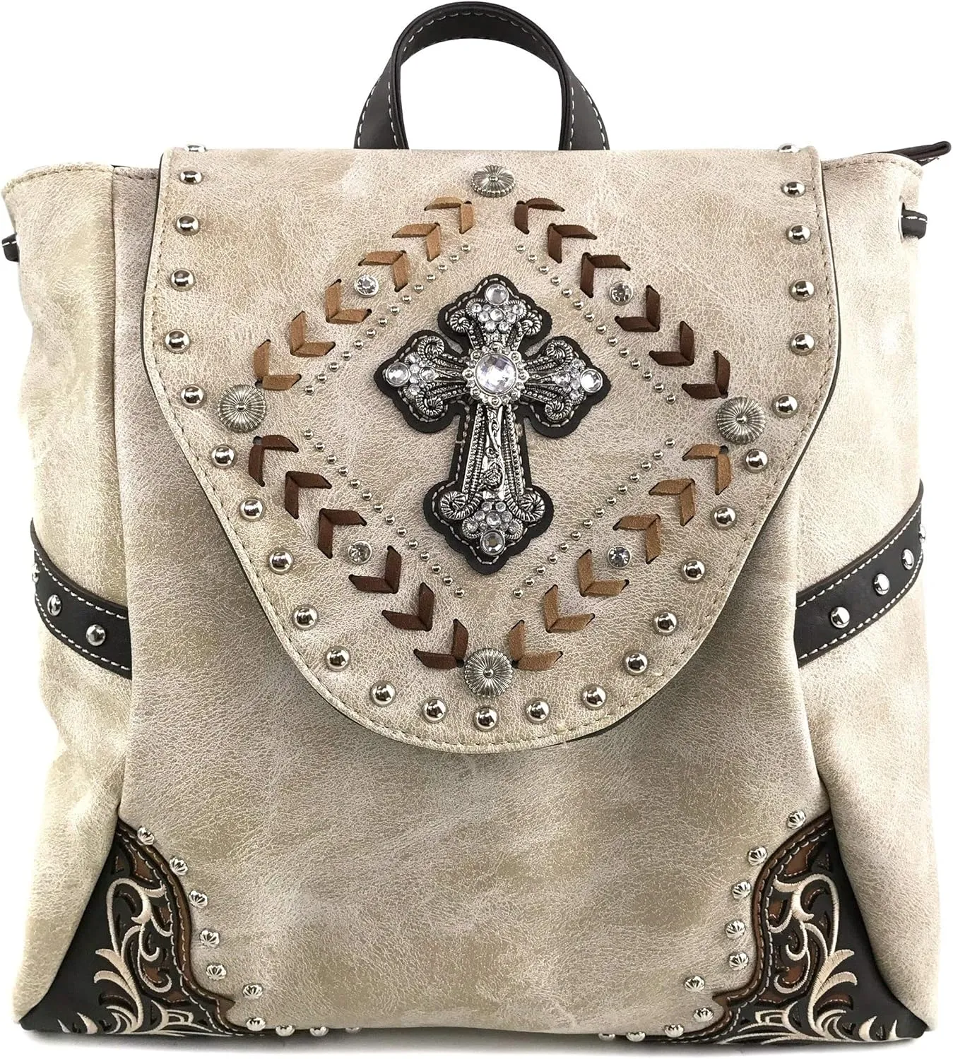 Zelris Western Country Cross Chevron Design Square Conceal Carry Rucksack Backpack with Matching Wallet Set