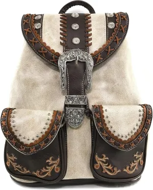 Zelris Western Country Floral Buckle Rucksack Backpack (Beige)