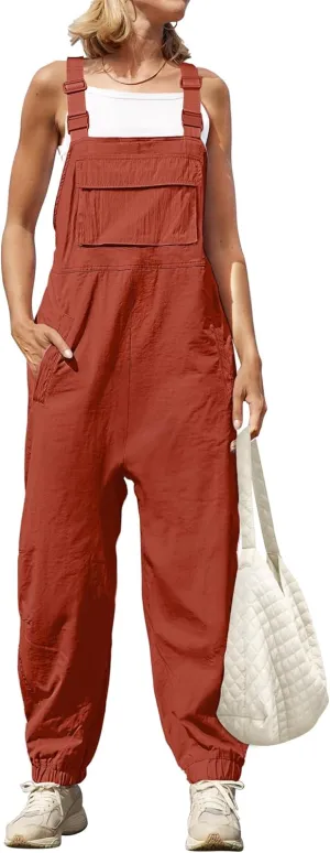 ZESICA Women's Sleeveless Overalls Jumpsuit Casual Loose Adjustable Straps Bib Long Pant Jumpsuits with Pockets