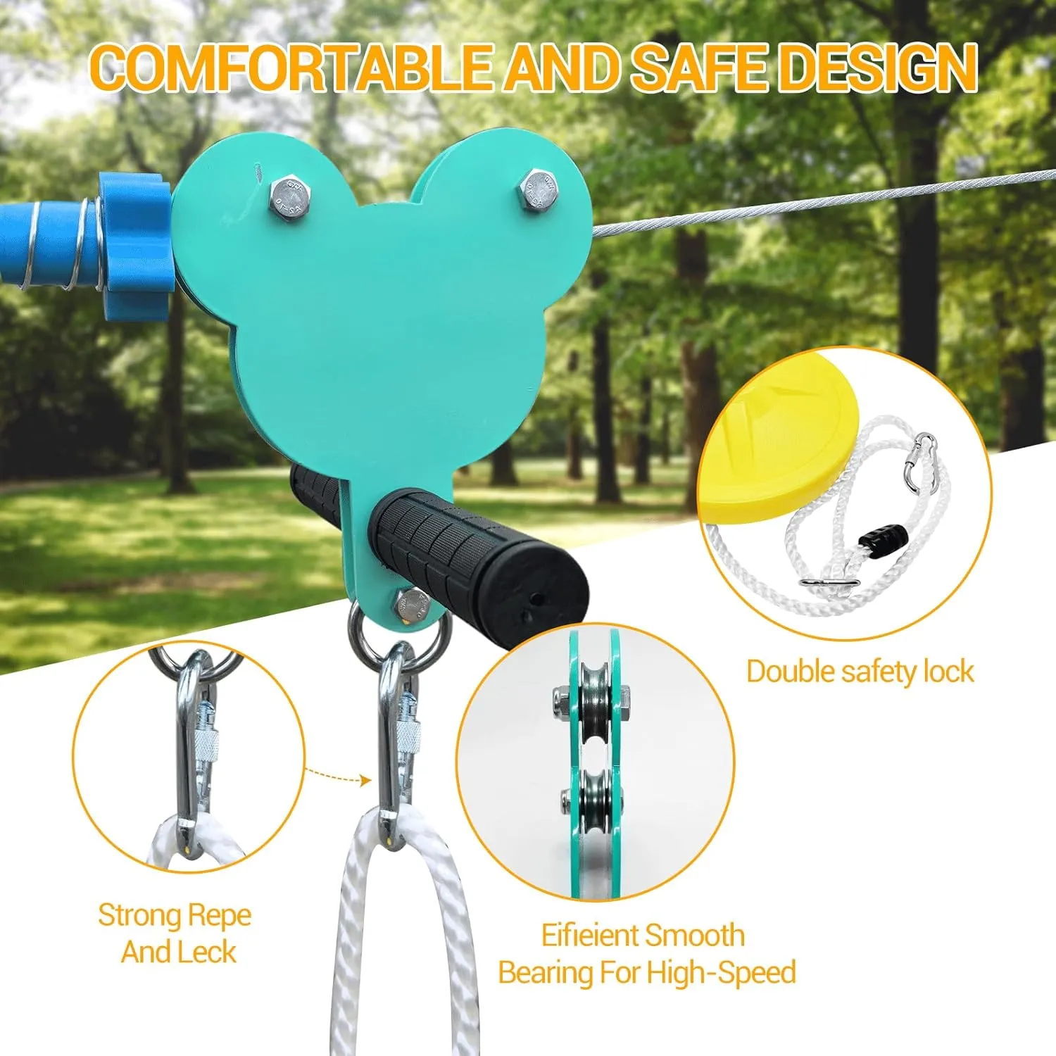 Zip String Zipline kit for Kids and Adults, 120FT Ziplines kit for Children, 500lb Easily with The Weight of Children and Adults, Adjustable Length, Easy Assembly, Animal Frog Style,Green