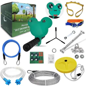 Zip String Zipline kit for Kids and Adults, 120FT Ziplines kit for Children, 500lb Easily with The Weight of Children and Adults, Adjustable Length, Easy Assembly, Animal Frog Style,Green