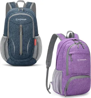 ZOMAKE 10/20L Small Hiking Backpack for Women Men - Lightweight Packable Hiking Daypack - Tear Resistant Foldable Day Pack for Travel Camping Outdoor Sports(Navy Blue&Light Purple)